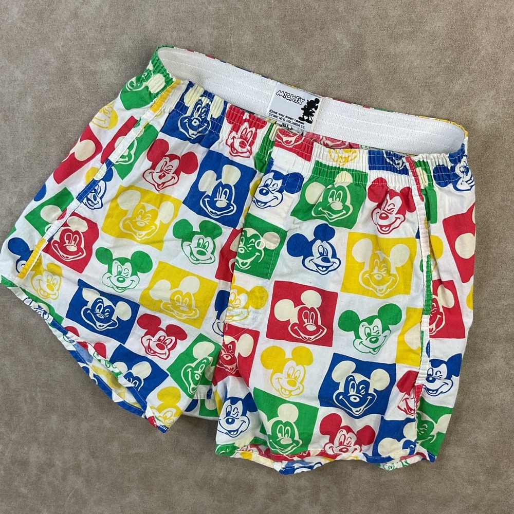 Vintage Disney Mickey Mouse AOP Shorts Pajama 80s 90s Retro Thin Cotton Men Sz S